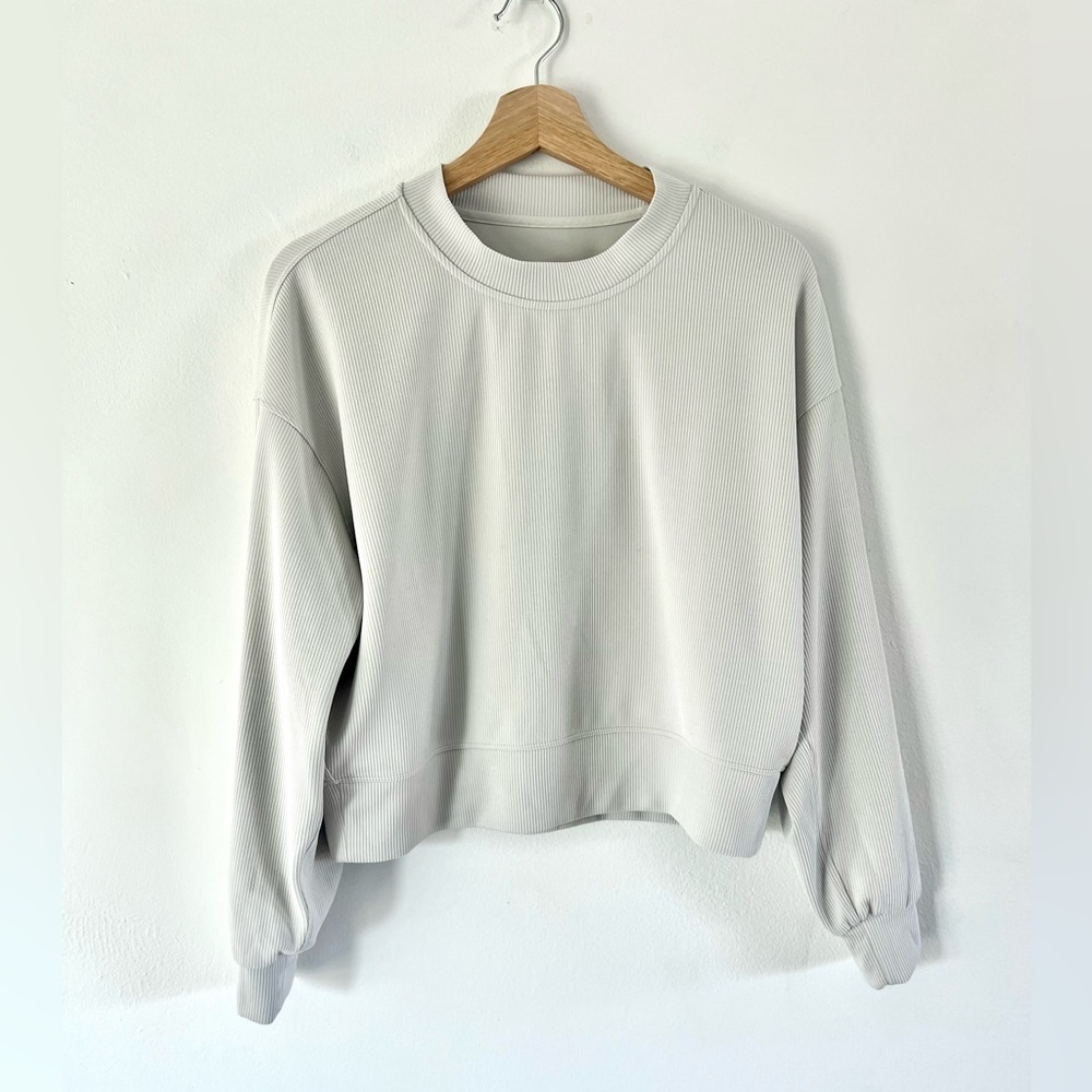 Lululemon Softstreme Ribbed Perfectly Oversized Cropped Crew Pullover - Bone - 4